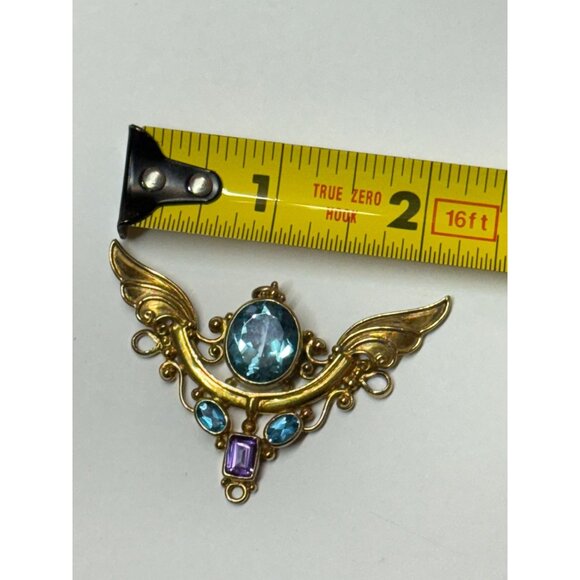 Vintage Shankari Angel Wings Pendant Blue Topaz Amethyst Sterling Silver Goddess - Picture 7 of 12